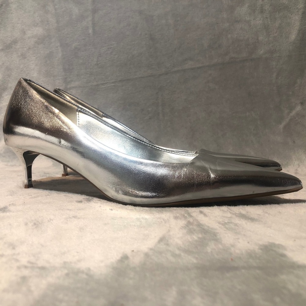Zara Silver Pointed Toe Kitten Heels